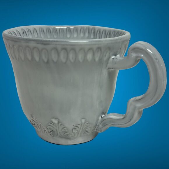 Set Of 2 Vietri Incanto Leaf Stone White Coffee Tea Mugs Handmade In Italy NWT - Picture 15 of 16